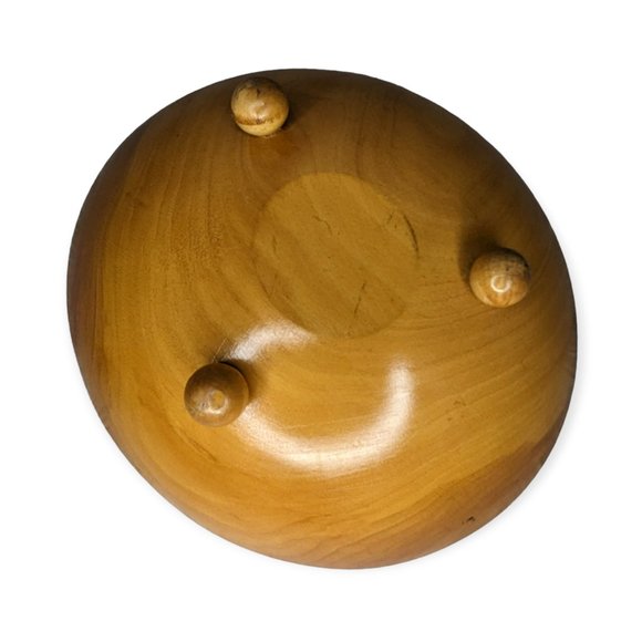 Vintage Wooden Footed Bowl with Matching Utensils - Picture 3 of 9